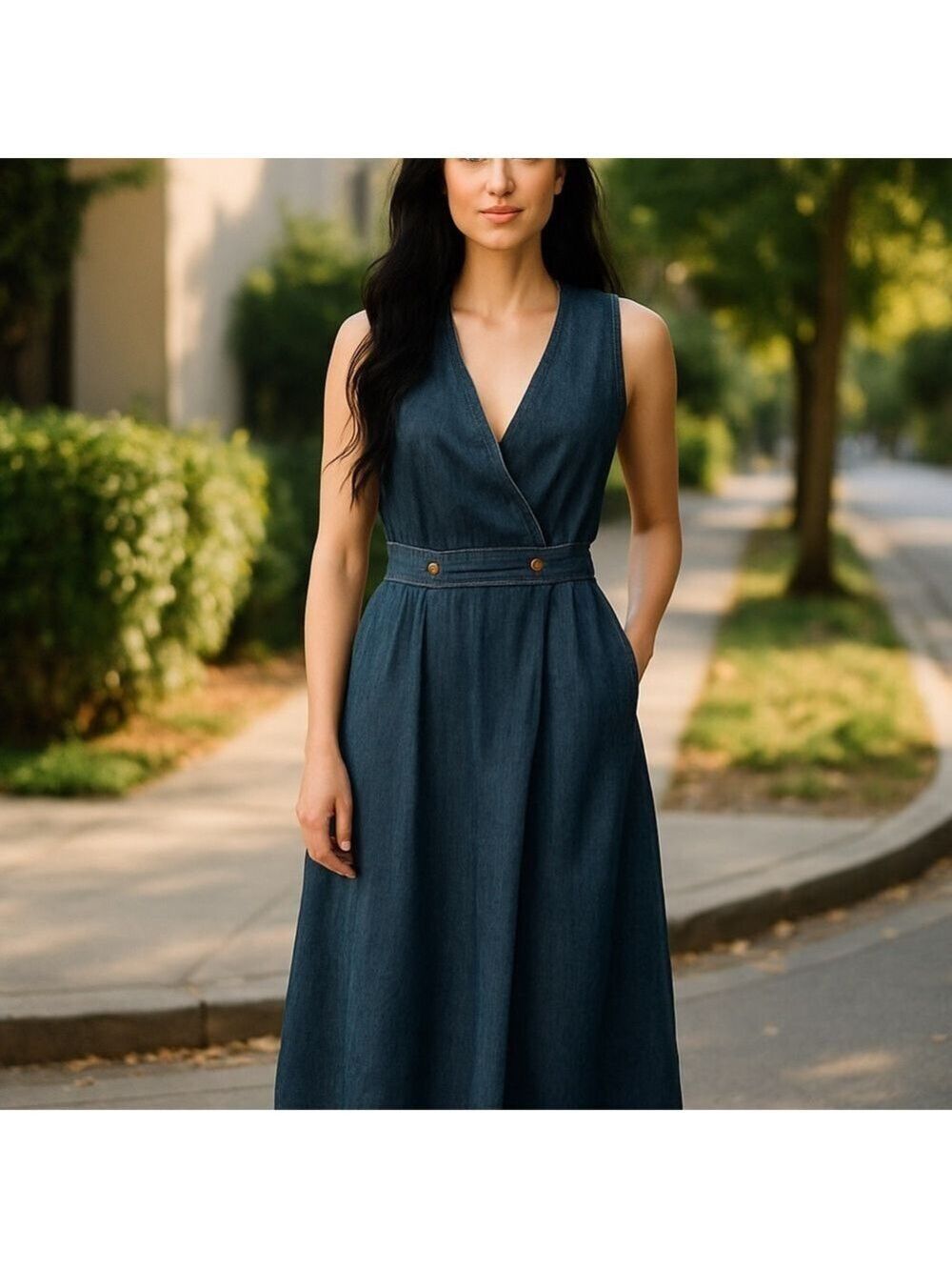 80s JAMES RIVER TRADERS DENIM SLEEVELESS JUMPER DRESS COTTAGECORE SZ 10